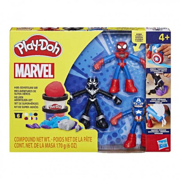 play doh marvel hero adventure set pexnidiou me 3 figoures ke 6 vazakia g0333